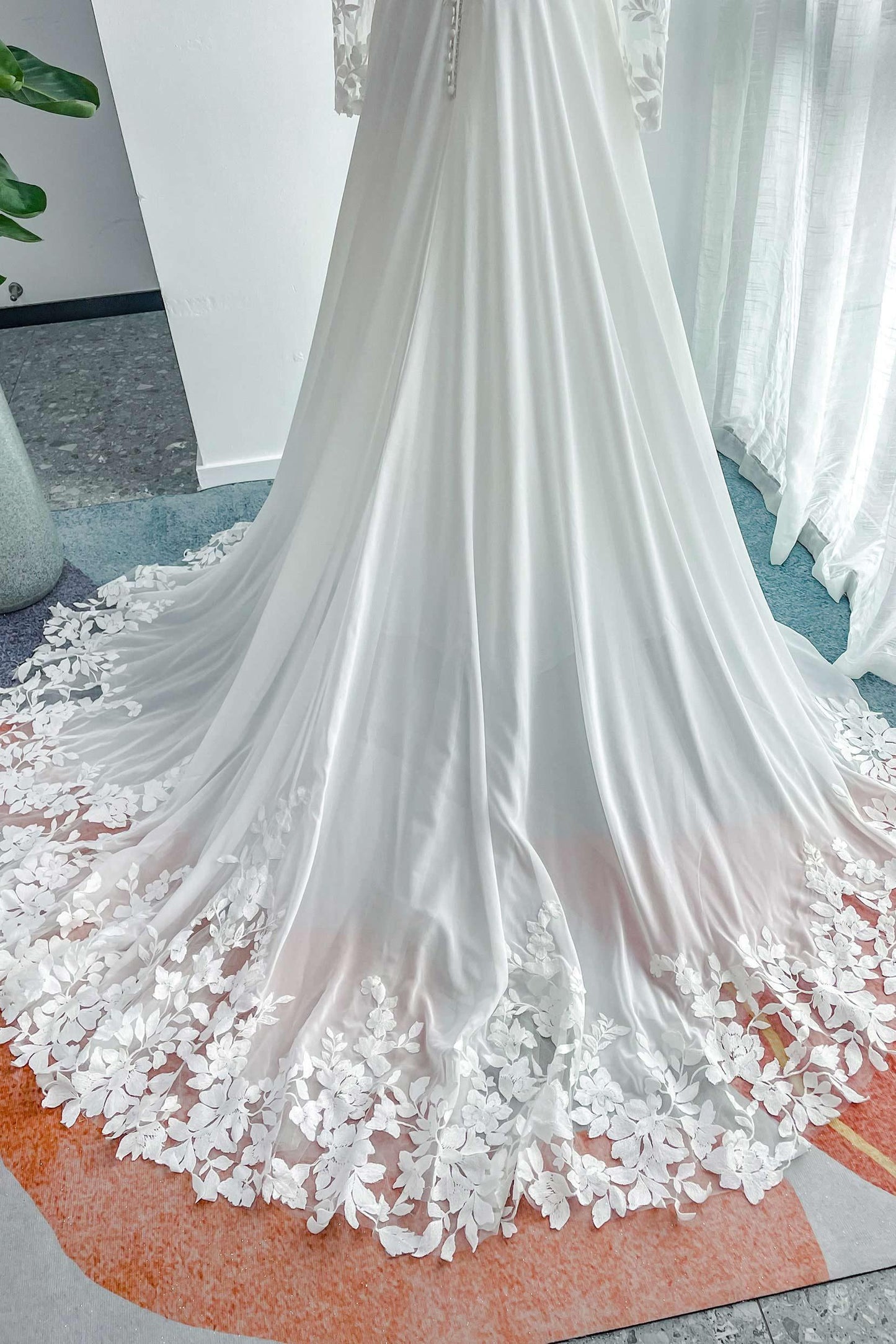 A-Line Court Train Lace Chiffon Wedding Dress CW3163