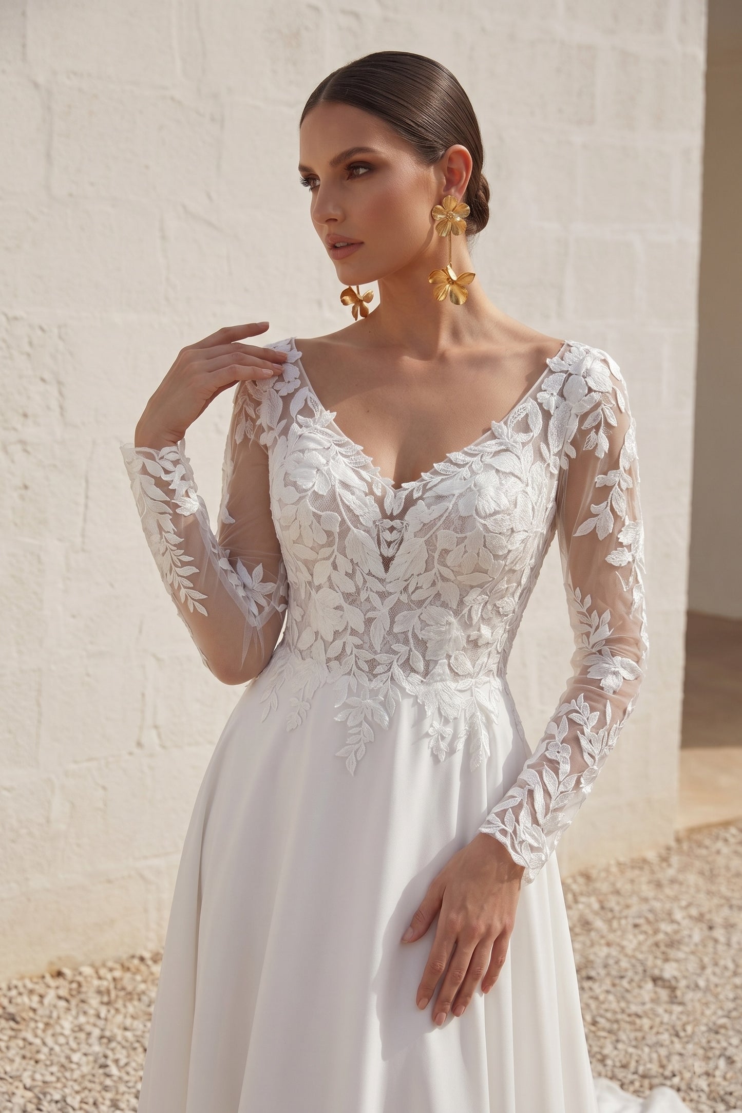 A-Line Court Train Lace Chiffon Wedding Dress CW3163CR