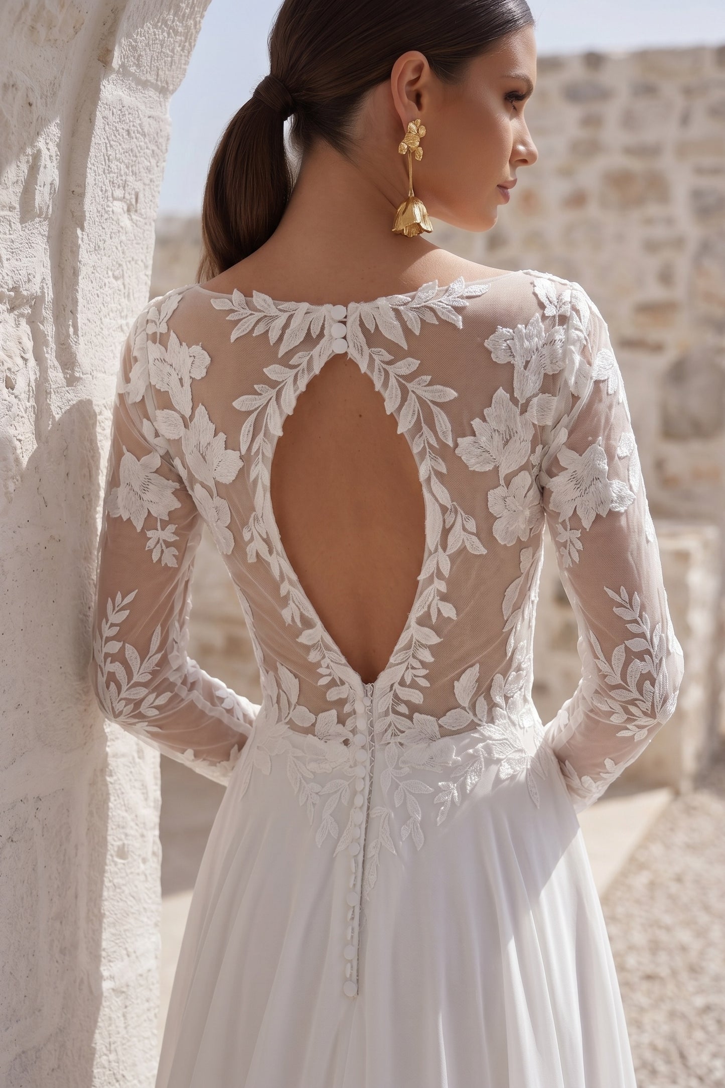 A-Line Court Train Lace Chiffon Wedding Dress CW3163CR