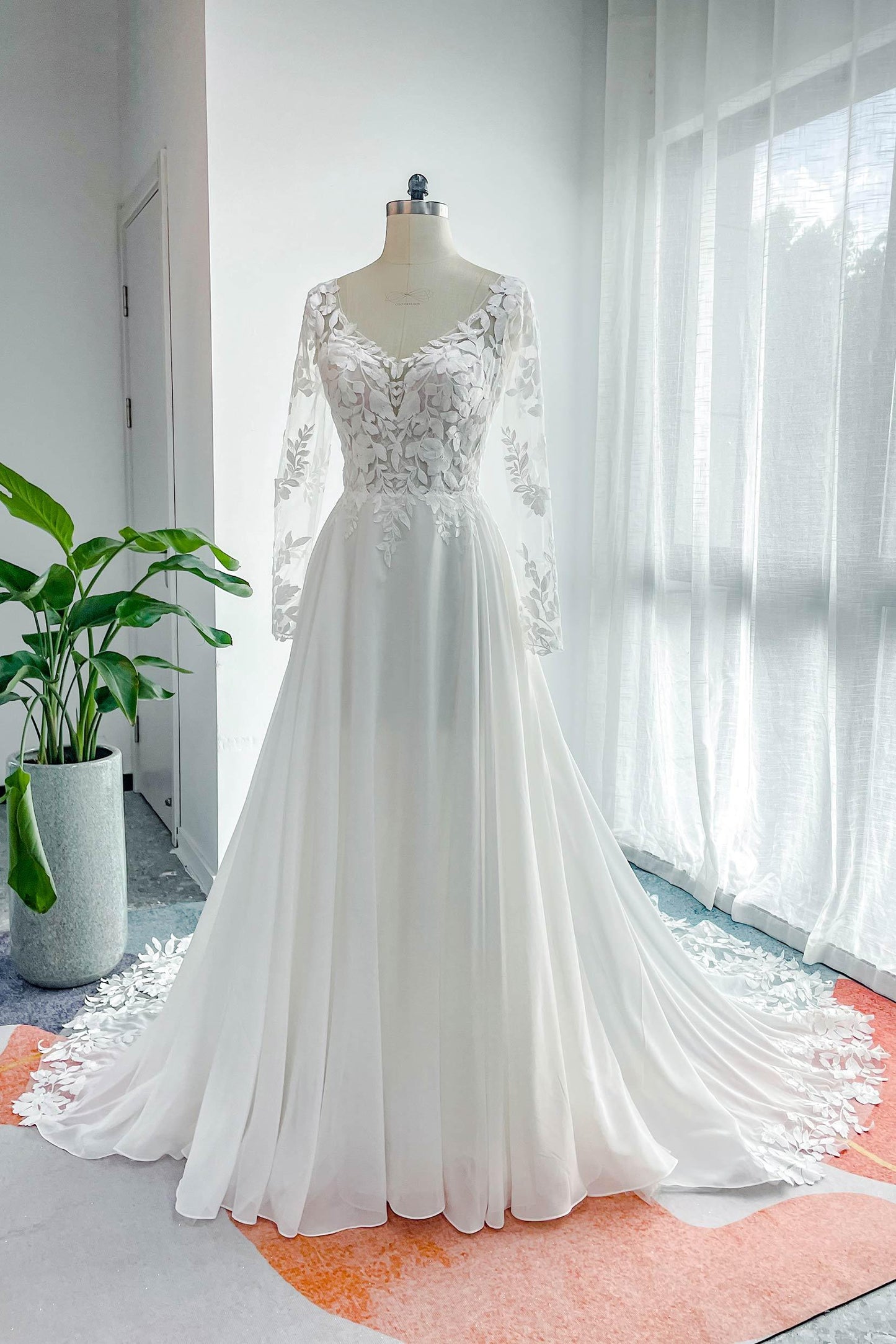 A-Line Court Train Lace Chiffon Wedding Dress CW3163