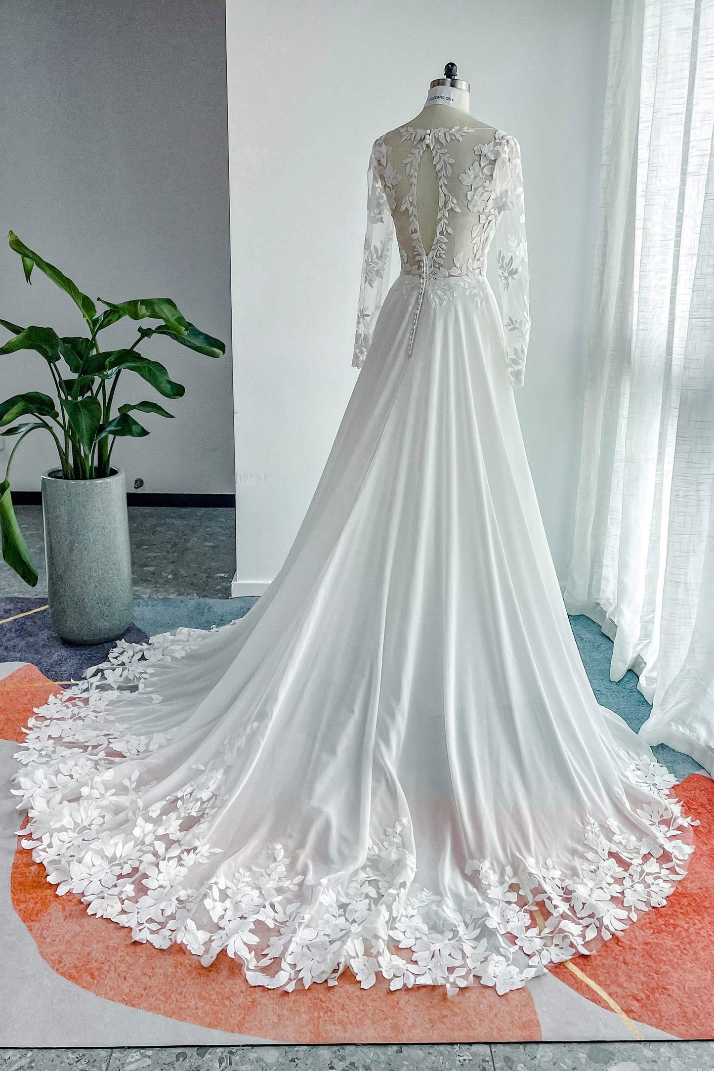 A-Line Court Train Lace Chiffon Wedding Dress CW3163