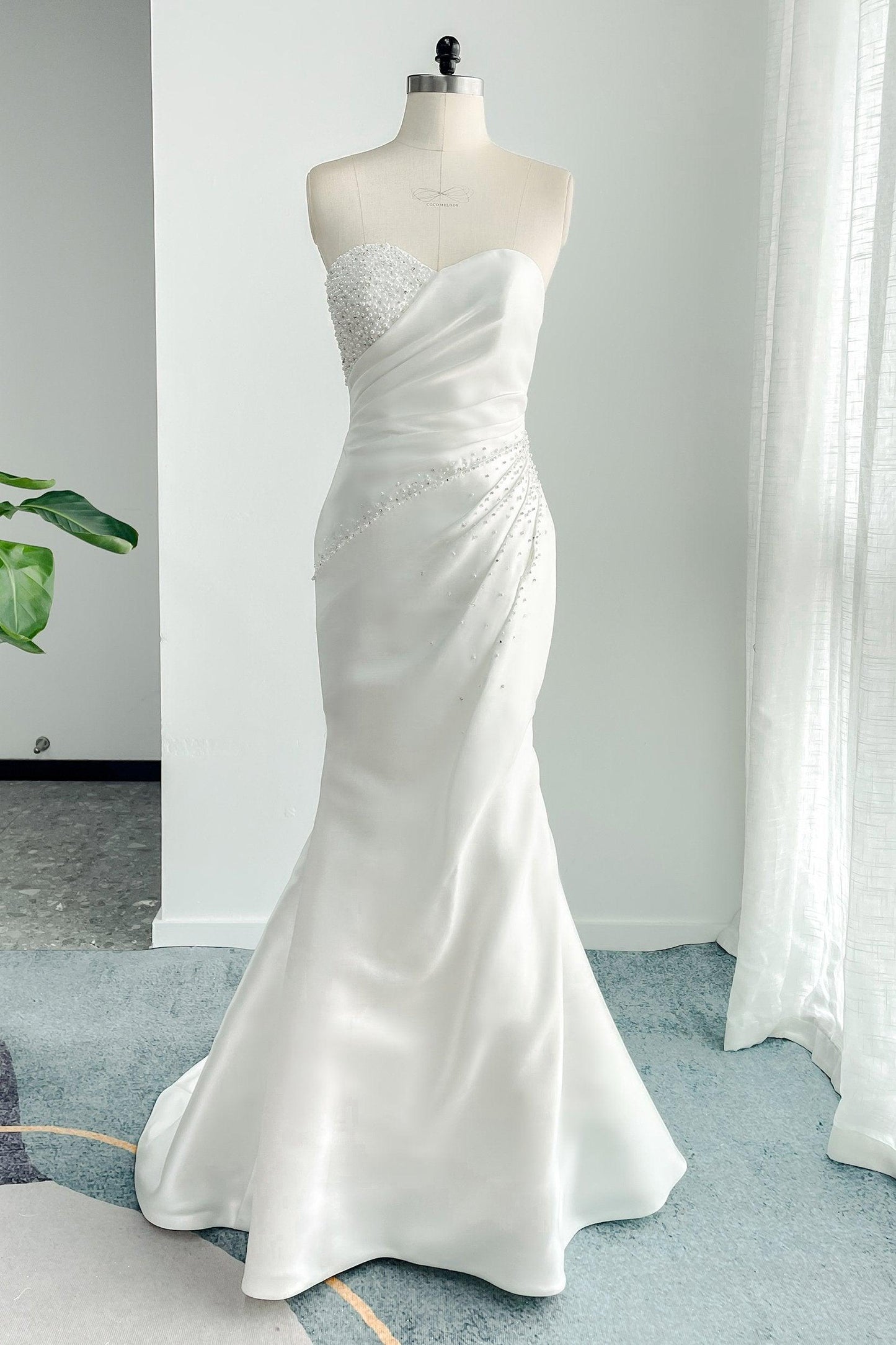 A-Line Court Train Mikado Wedding Dress CW3164 - COCOMELODY