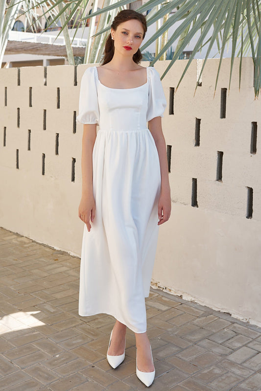 A-Line Ankle Length Silk Blend Wedding Dress CW3175