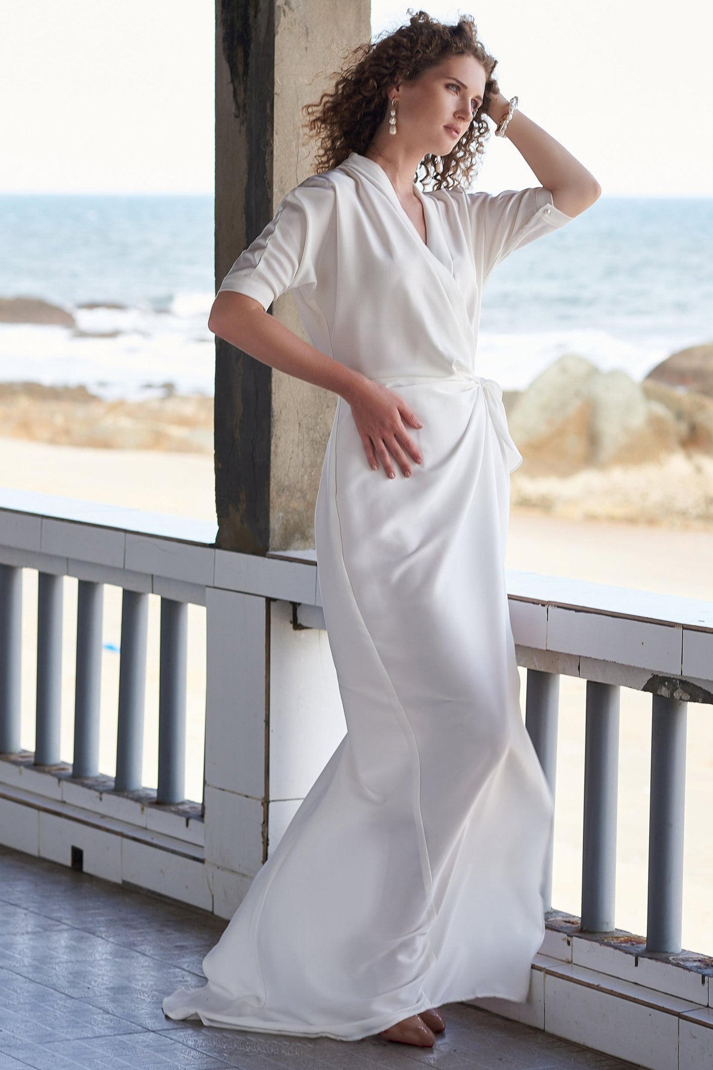 Sheath-Column Floor Length Silk Blend Wedding Dress CW3180