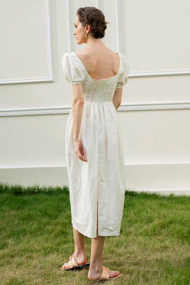 A-Line Tea Length Linen Wedding Dress CW3181