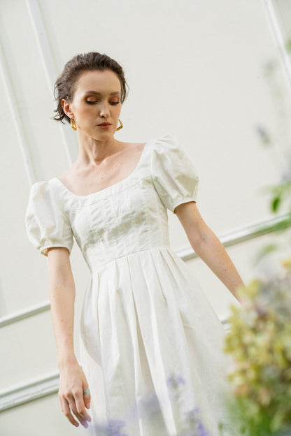 A-Line Tea Length Linen Wedding Dress CW3181