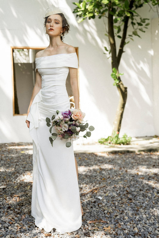 Sheath-Column Floor Length Silk Blend Wedding Dress CW3192