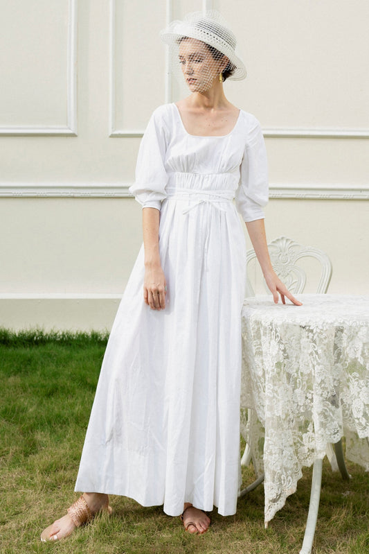 A-Line Ankle Length Cotton Or Linen Wedding Dress CW3197