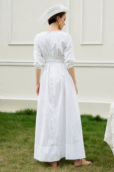 A-Line Ankle Length Cotton Or Linen Wedding Dress CW3197