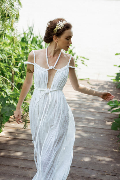 A-Line Floor Length Cotton Plain Muslin Wedding Dress CW3198
