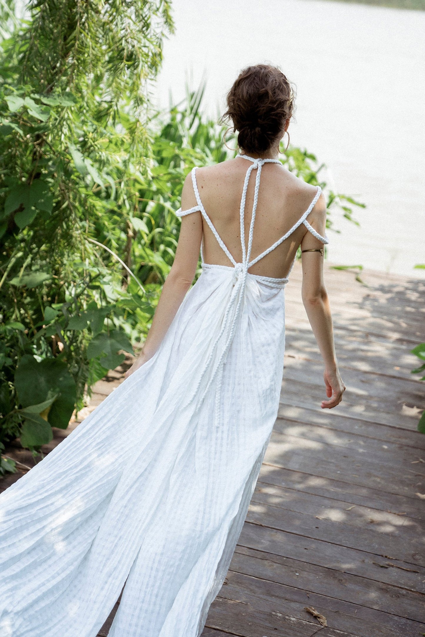 A-Line Floor Length Cotton Plain Muslin Wedding Dress CW3198