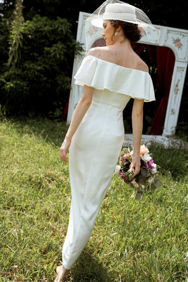 Sheath-Column Ankle Length Silk Blend Wedding Dress CW3199