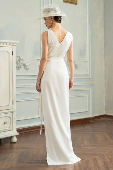 Sheath-Column Floor Length Silk Blend Wedding Dress CW3200