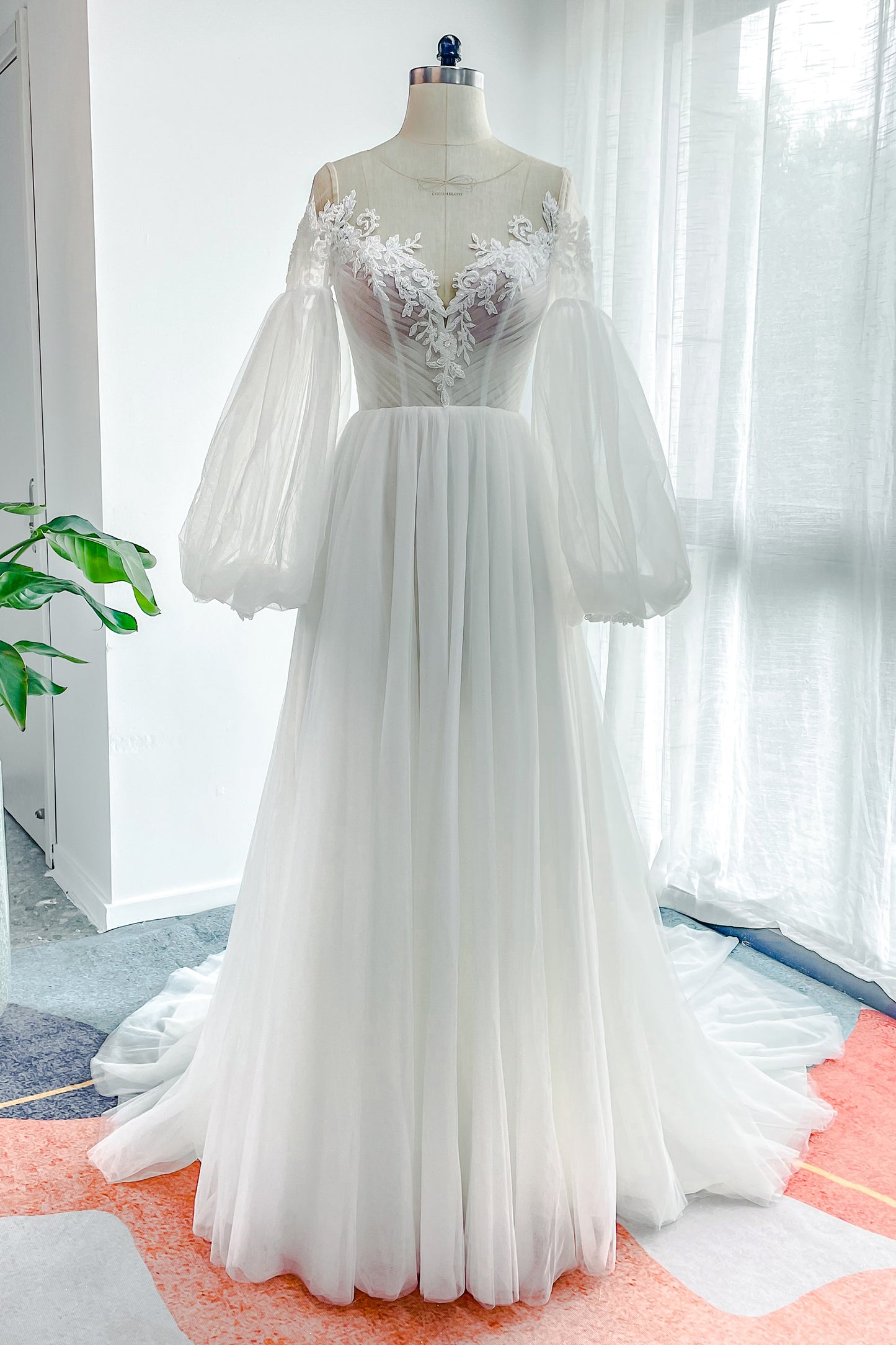 A-Line Court Train Lace Tulle Wedding Dress CW3201