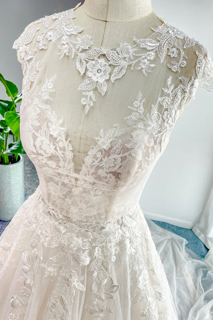 A-Line Chapel Train Lace Tulle Wedding Dress CW3203