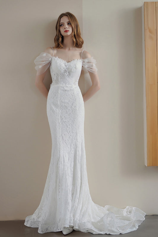 Mermaid Court Train Lace Tulle Wedding Dress CW3216
