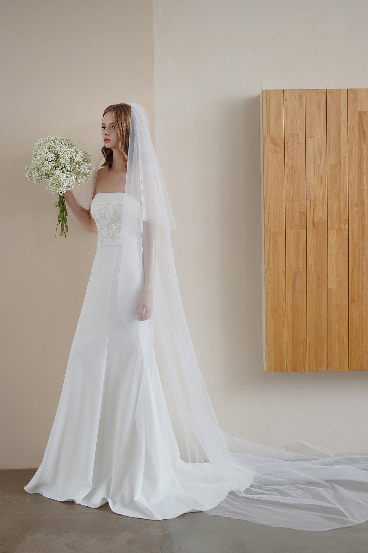 Trumpet Sweep-Brush Train Stretch Satin Lace Wedding Dress CW3217 - COCOMELODY