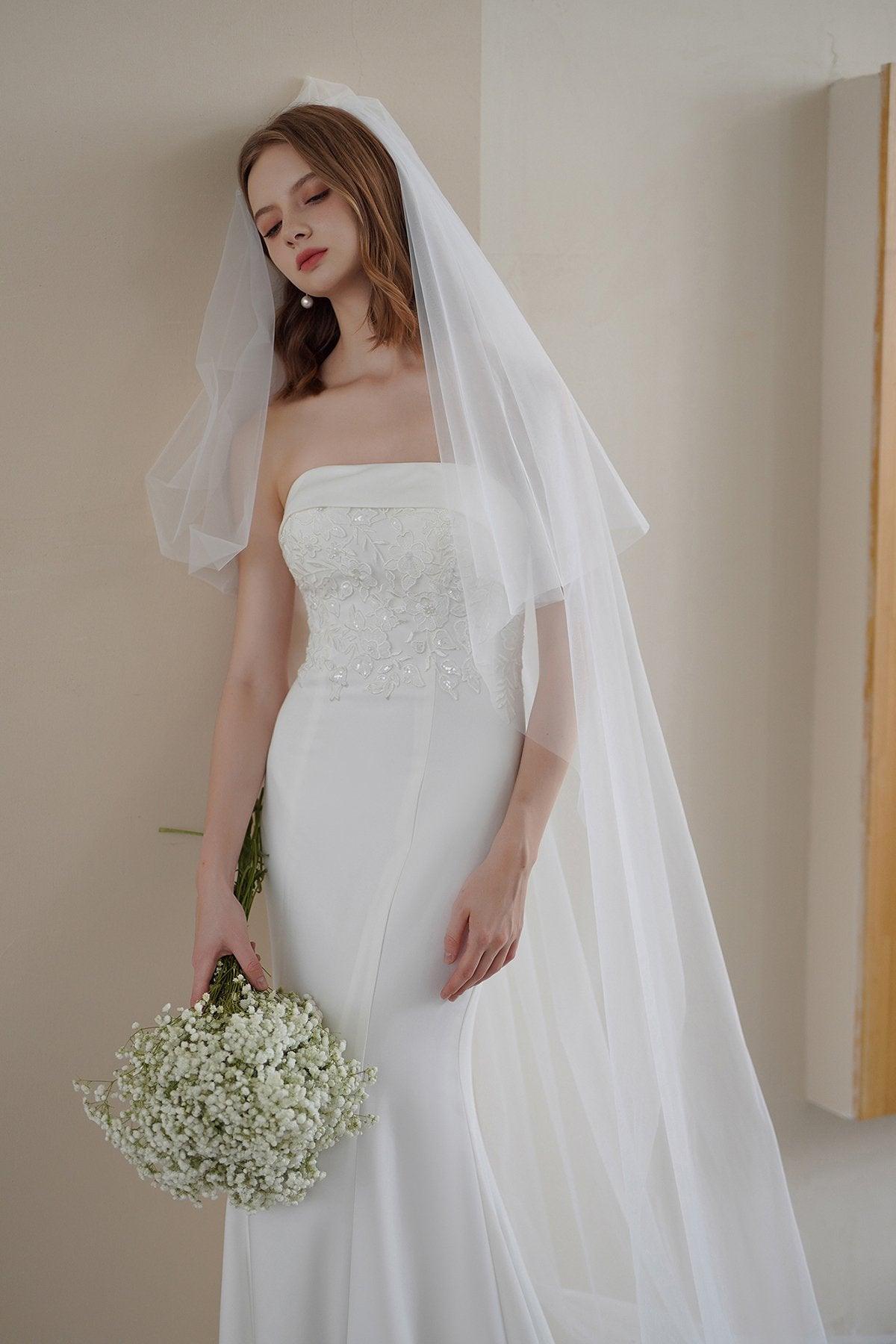 Trumpet Sweep-Brush Train Stretch Satin Lace Wedding Dress CW3217 - COCOMELODY