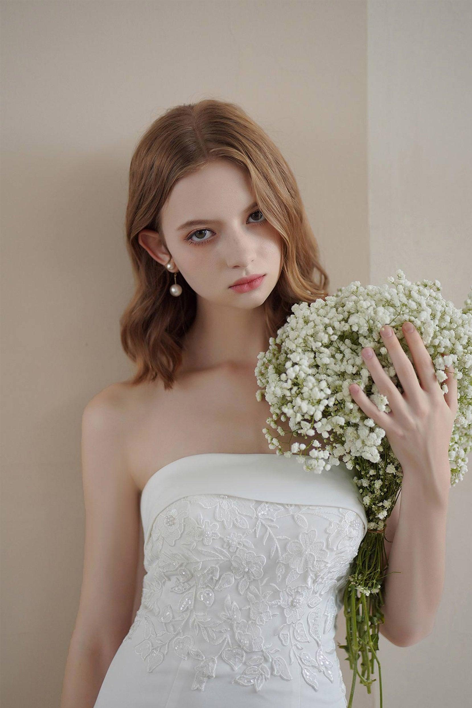 Trumpet Sweep-Brush Train Stretch Satin Lace Wedding Dress CW3217 - COCOMELODY