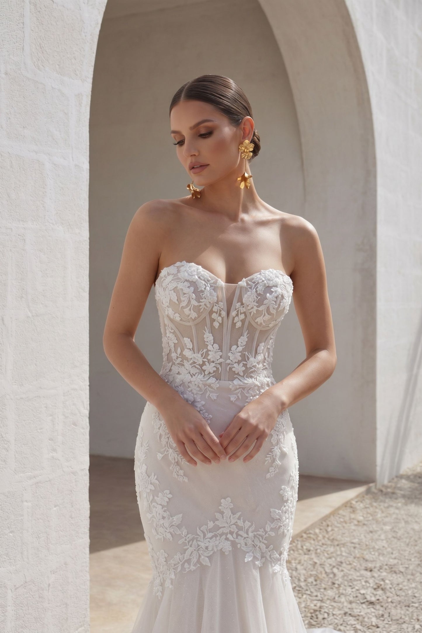 A-Line Court Train Lace Tulle Wedding Dress CW3225