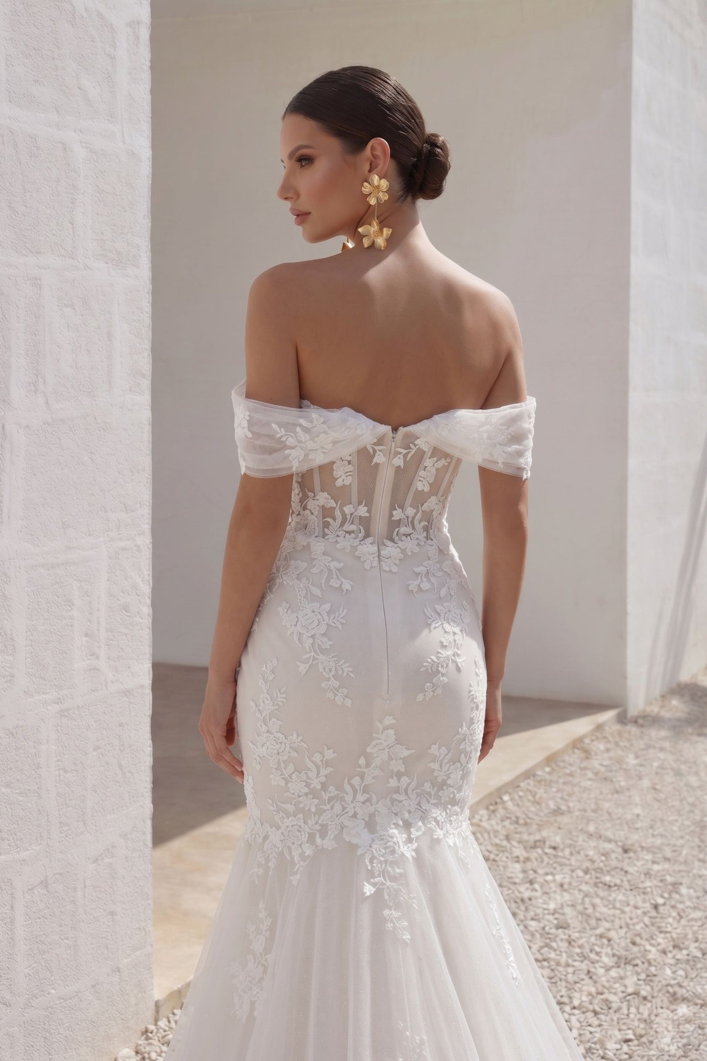 A-Line Court Train Lace Tulle Wedding Dress CW3225