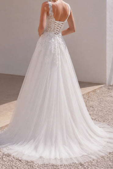 A-Line Court Train Lace Tulle Wedding Dress CW3227