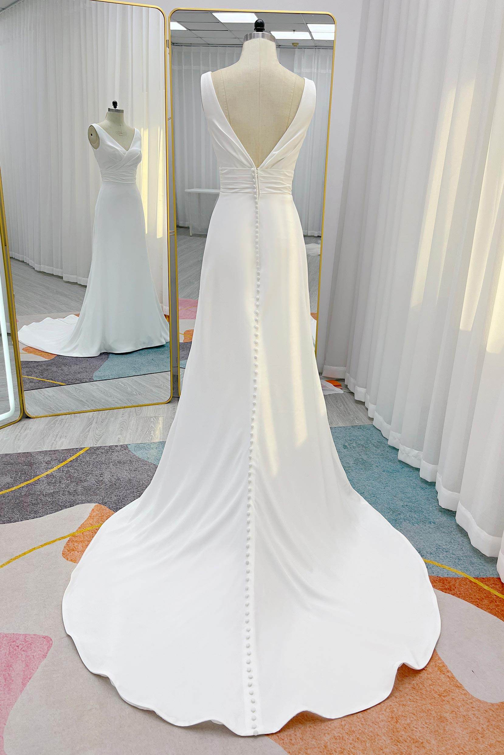 A-Line V-Neck Natural Court Train Crepe Wedding Dress COCOMELODY CW3231, 35 Days / Ivory / US20-UK22-EUR50 A-Line V-Neck Natural Court Train Crepe Wedding Dress COCOMELODY CW3231, 35 Days / Ivory / US20-UK22-EUR50