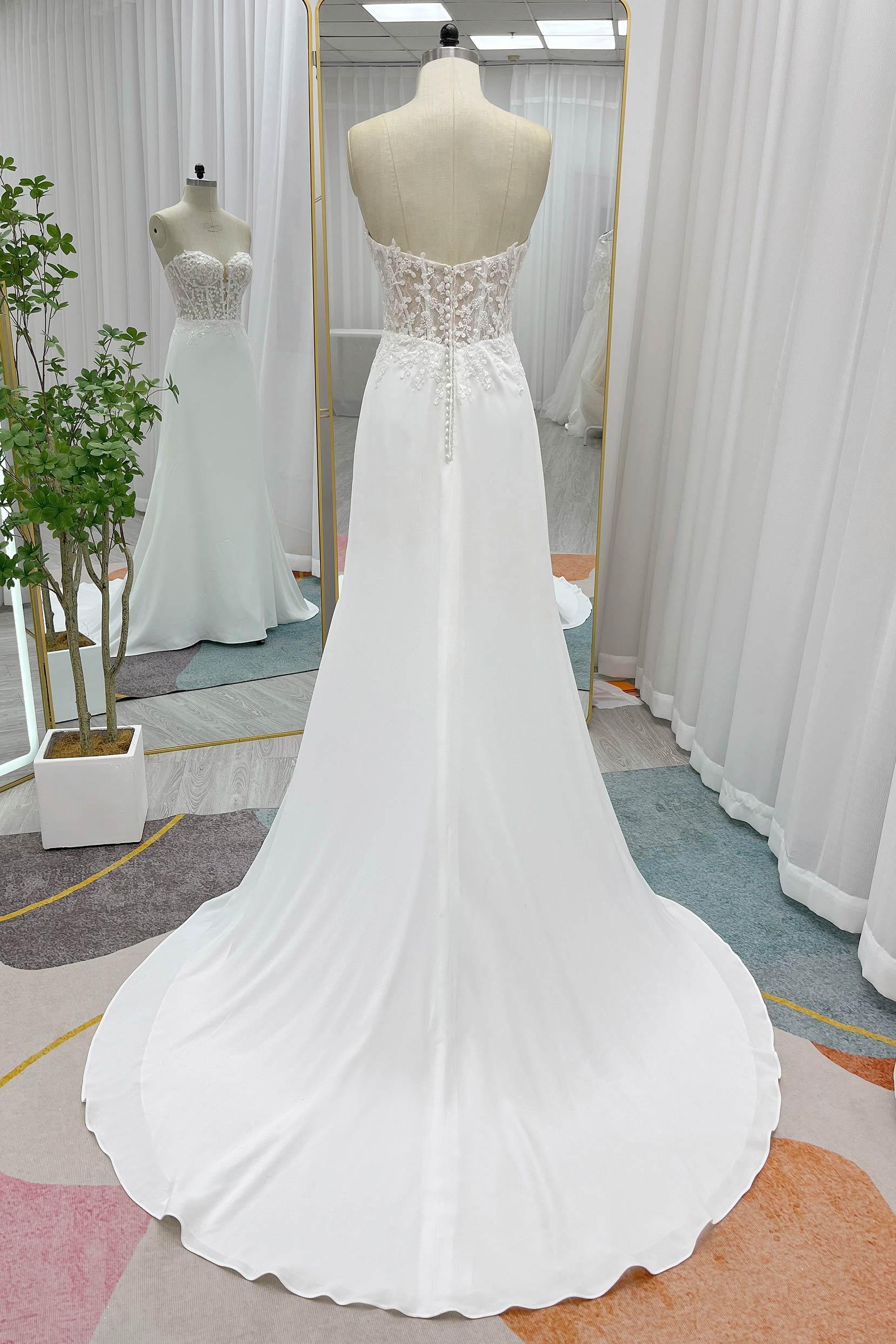 Sheath Court Train Lace Luxuriant Satin Wedding Dress CW3232 - COCOMELODY