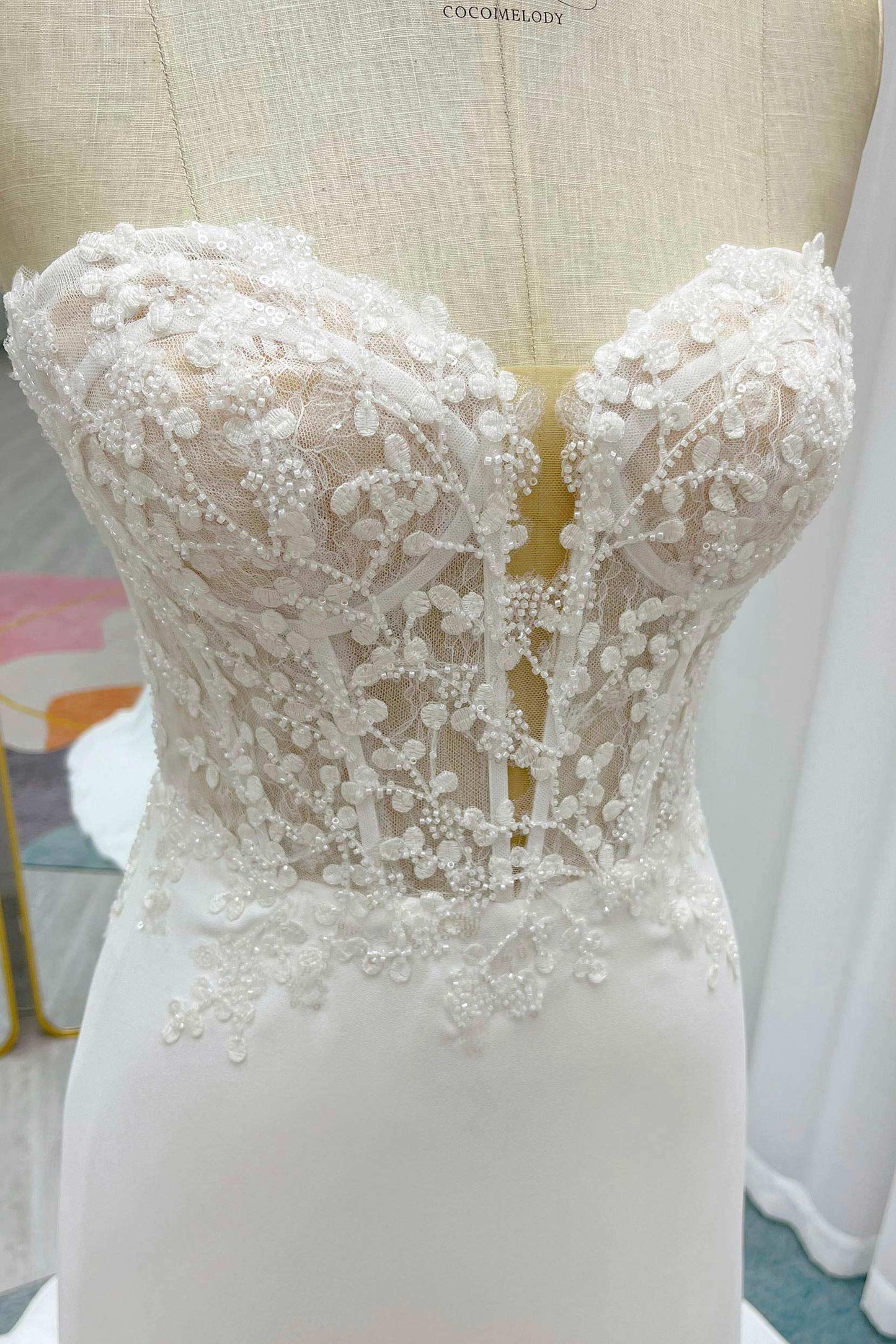 Sheath Court Train Lace Luxuriant Satin Wedding Dress CW3232 - COCOMELODY