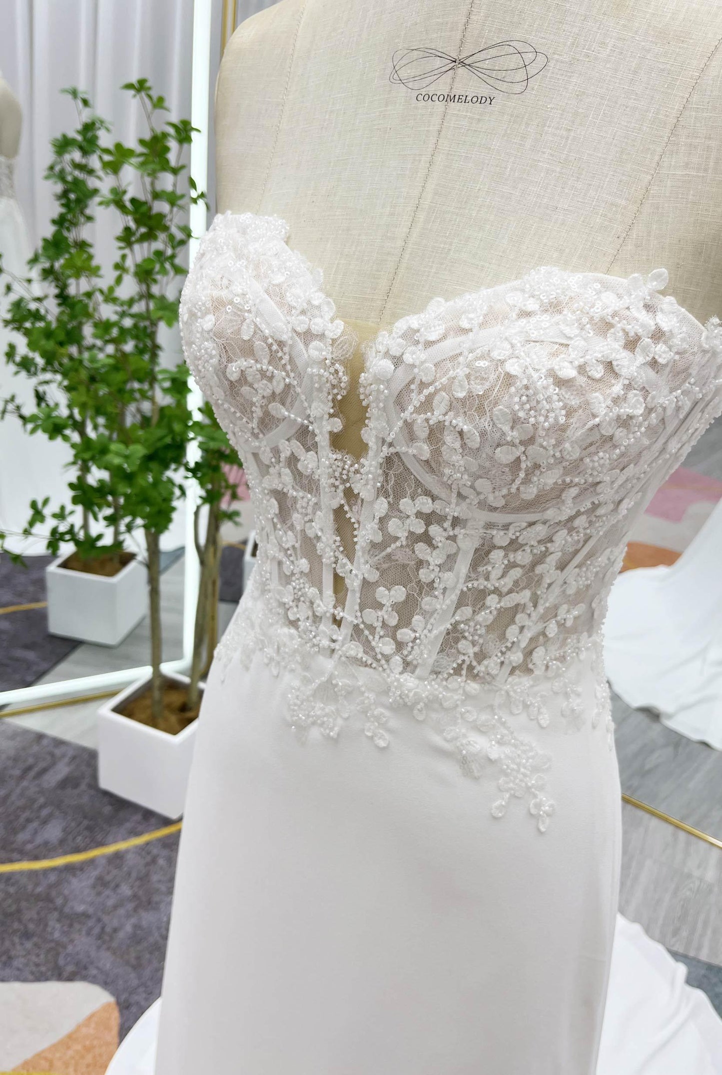 Sheath Court Train Lace Luxuriant Satin Wedding Dress CW3232 - COCOMELODY