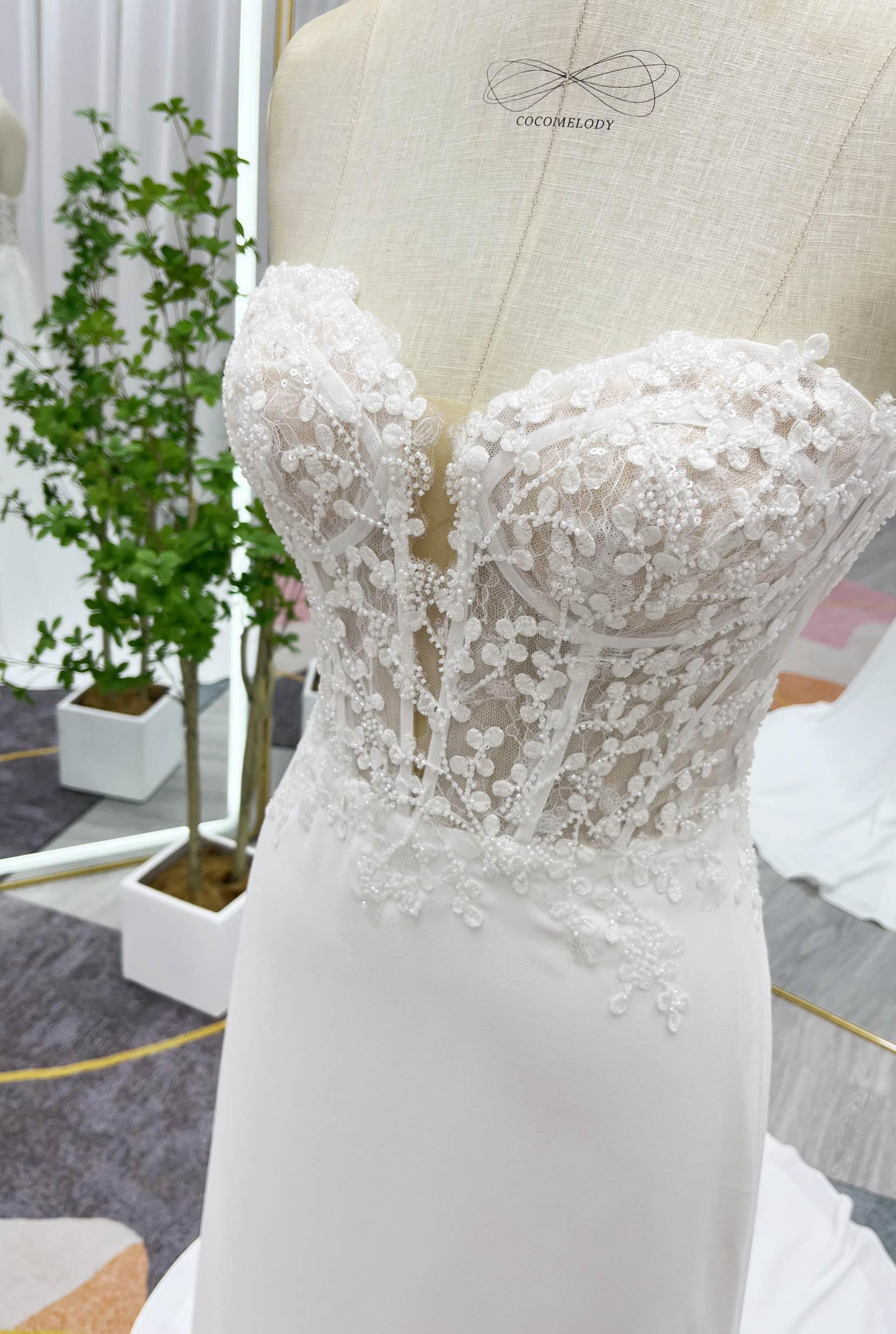 Sheath Court Train Lace Luxuriant Satin Wedding Dress CW3232 - COCOMELODY