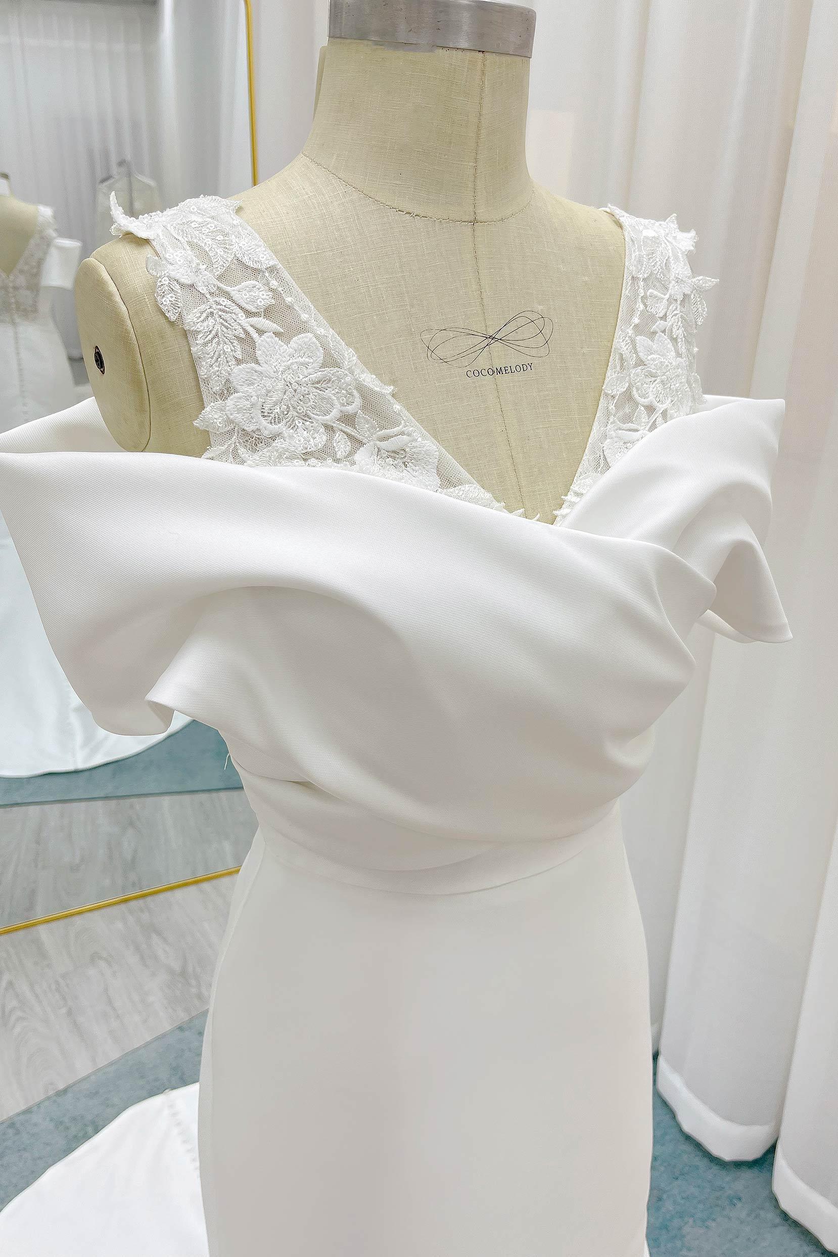 Sheath-Column Court Train Mikado Lace Wedding Dress CW3233 - COCOMELODY