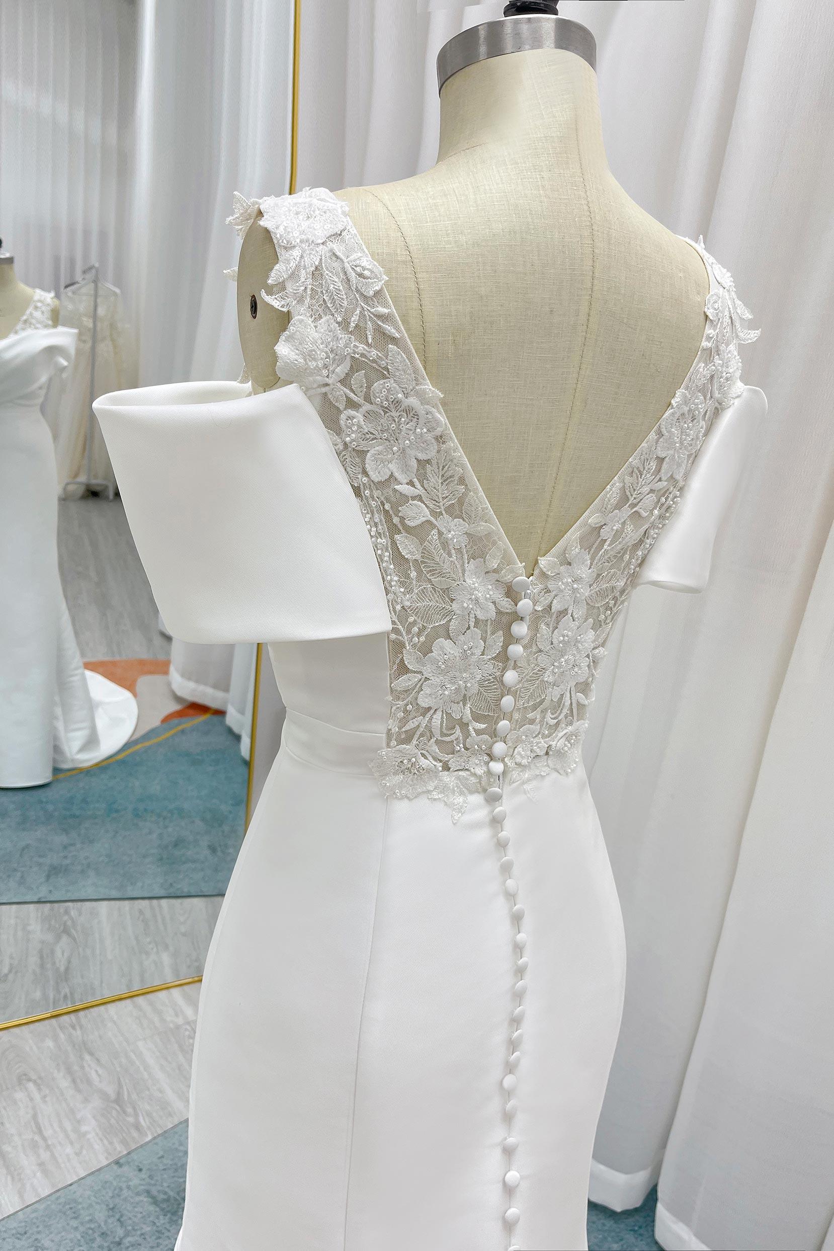 Sheath-Column Court Train Mikado Lace Wedding Dress CW3233 - COCOMELODY