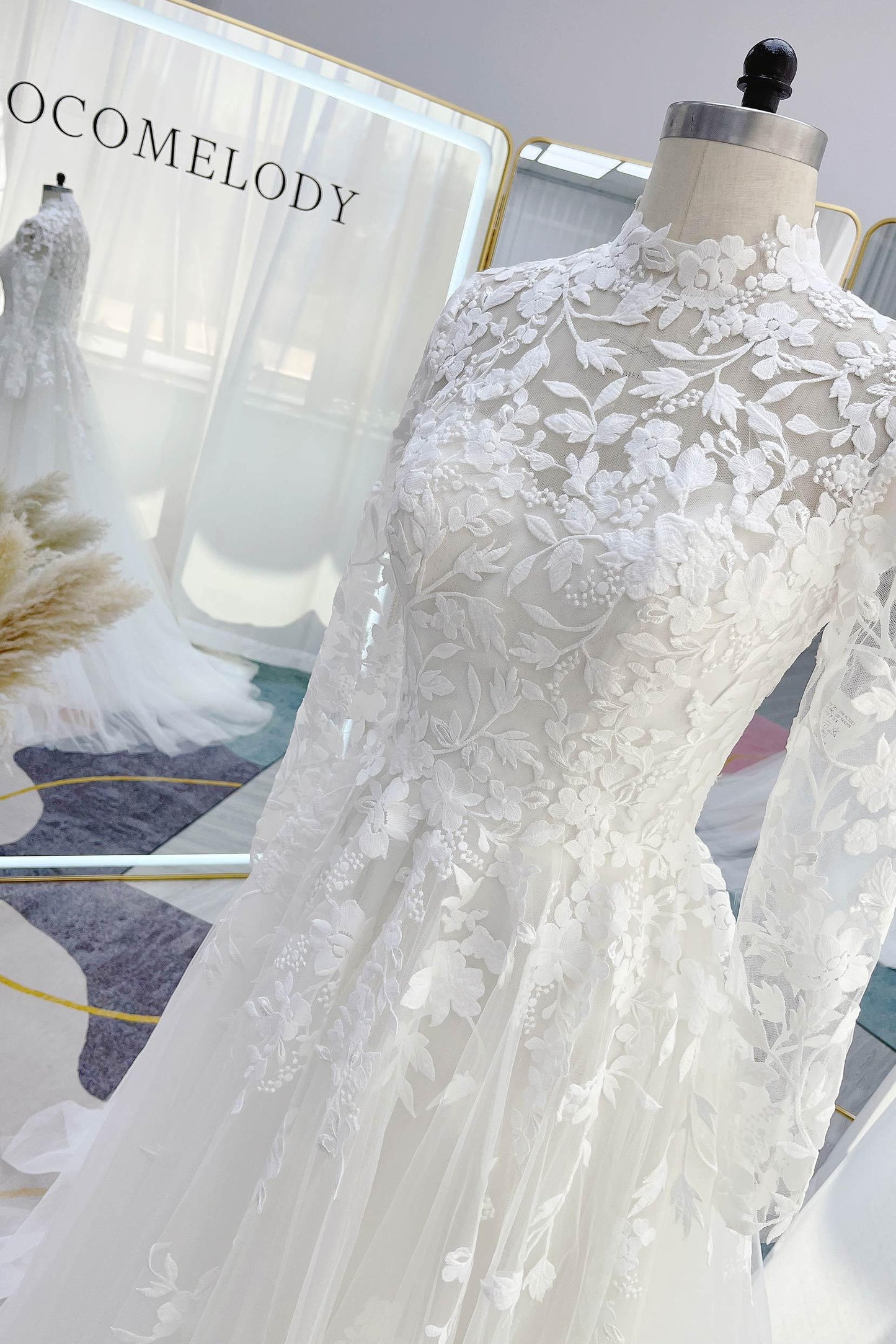 A-Line Court Train Lace Tulle Wedding Dress CW3234 - COCOMELODY