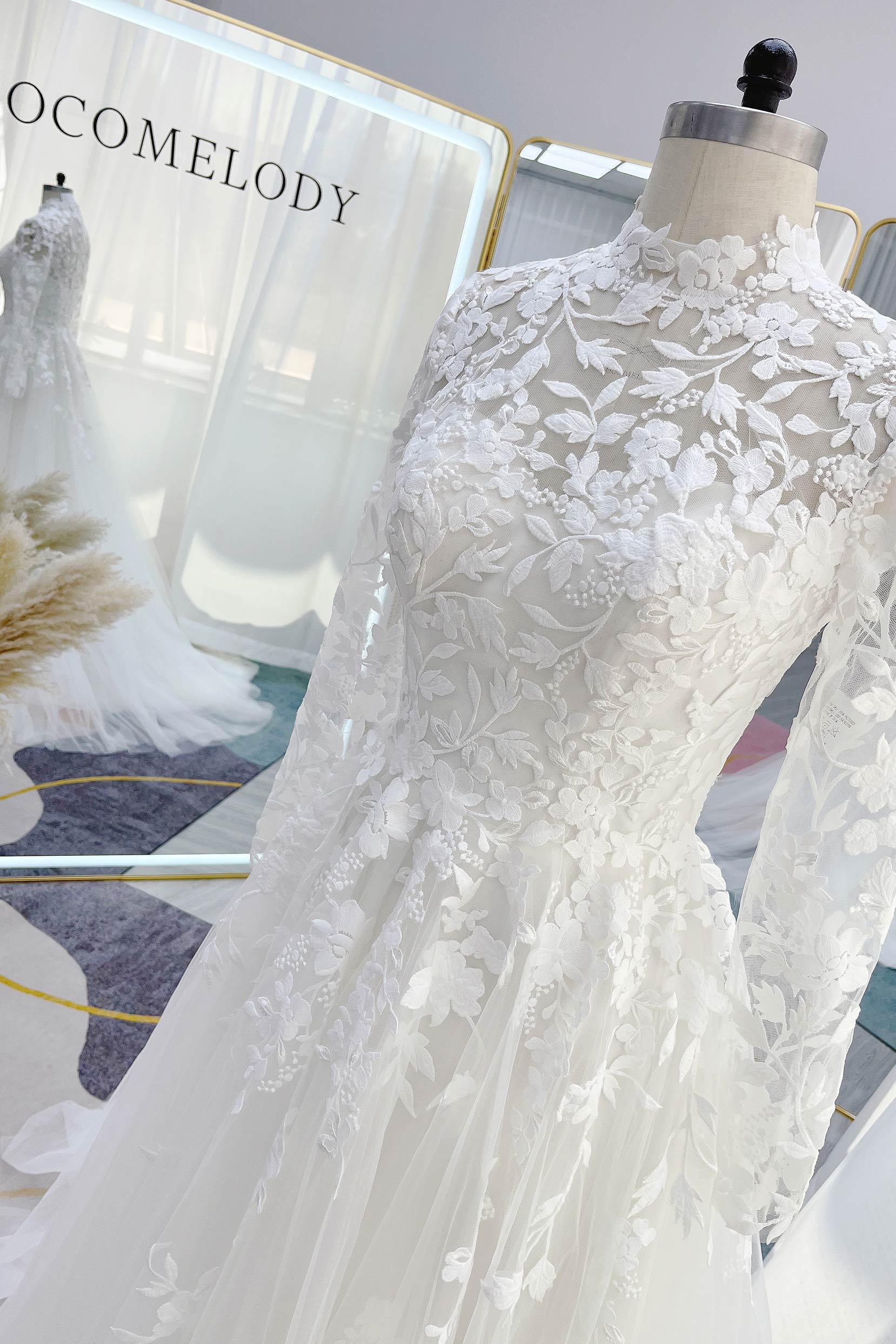 A-Line Court Train Lace Tulle Wedding Dress CW3234 - COCOMELODY