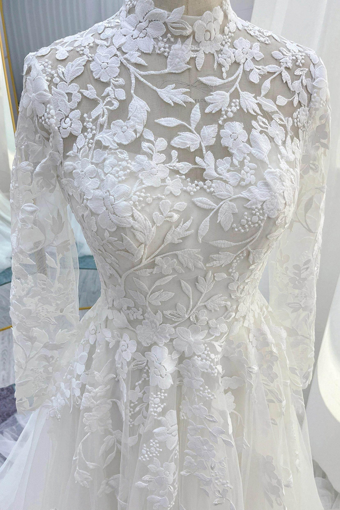 A-Line Court Train Stretch Satin Lace Tulle Wedding Dress CW3638 main image 0