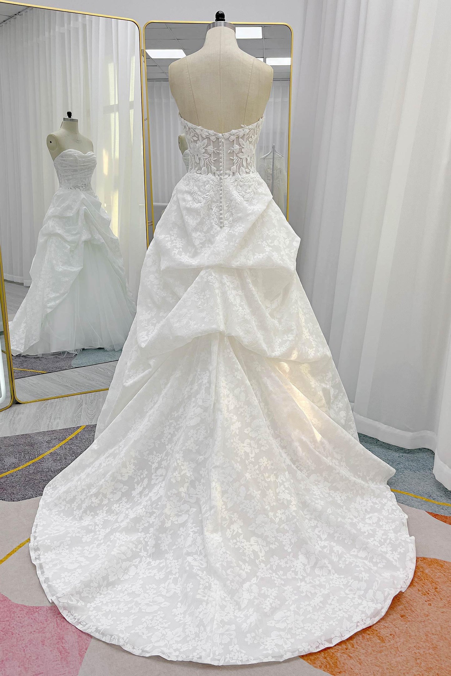 A-Line Court Train Printed Gauze Wedding Dress CW3235