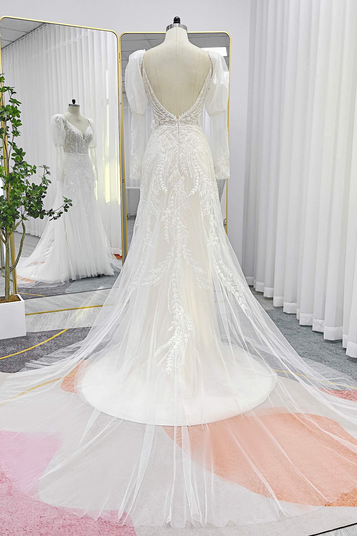 A-Line Court Train Lace Tulle Wedding Dress CW3243