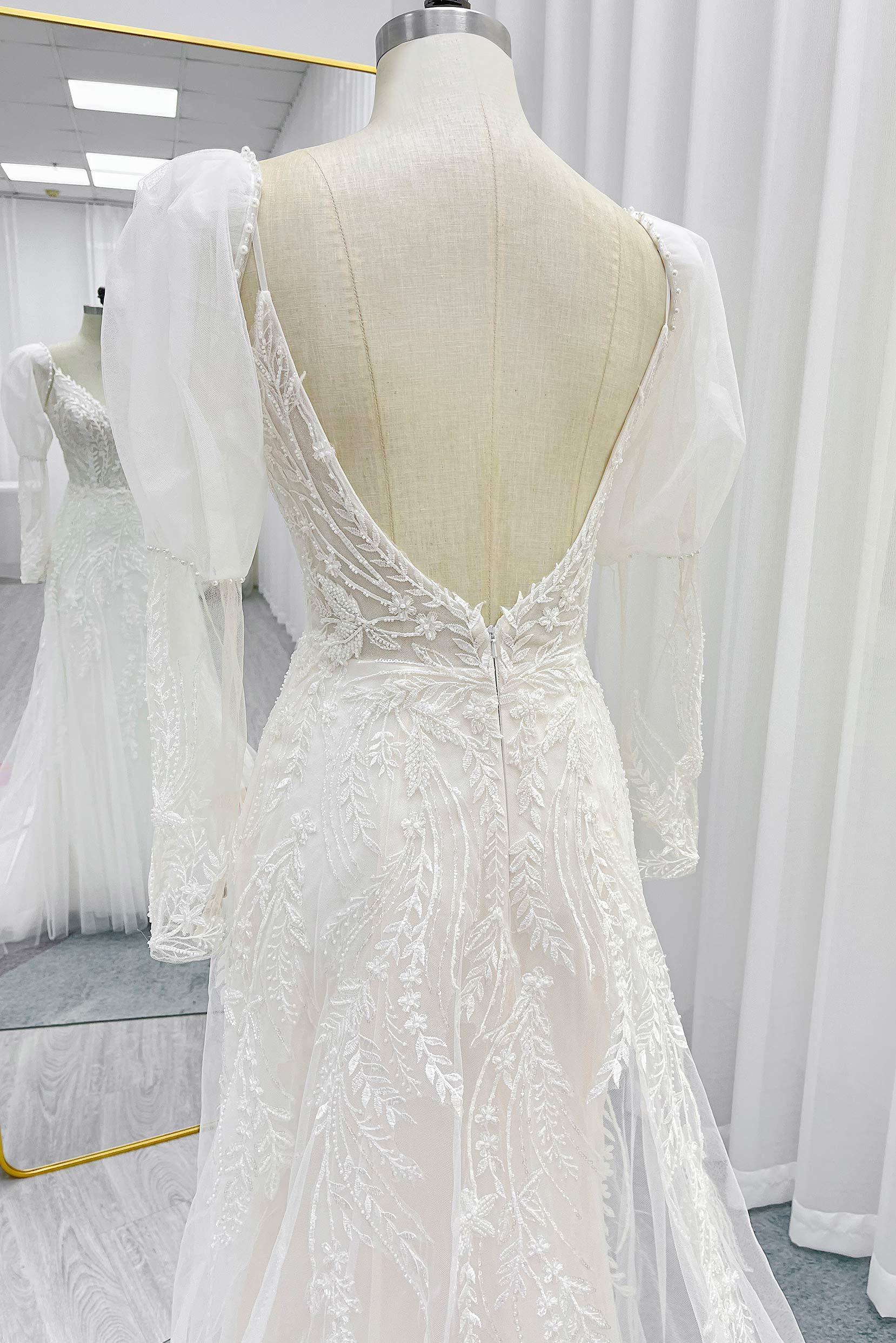 A-Line Court Train Lace Tulle Wedding Dress CW3243 - COCOMELODY