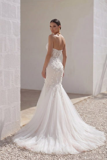 Trumpet-Mermaid Court Train Lace Tulle Wedding Dress CW3244