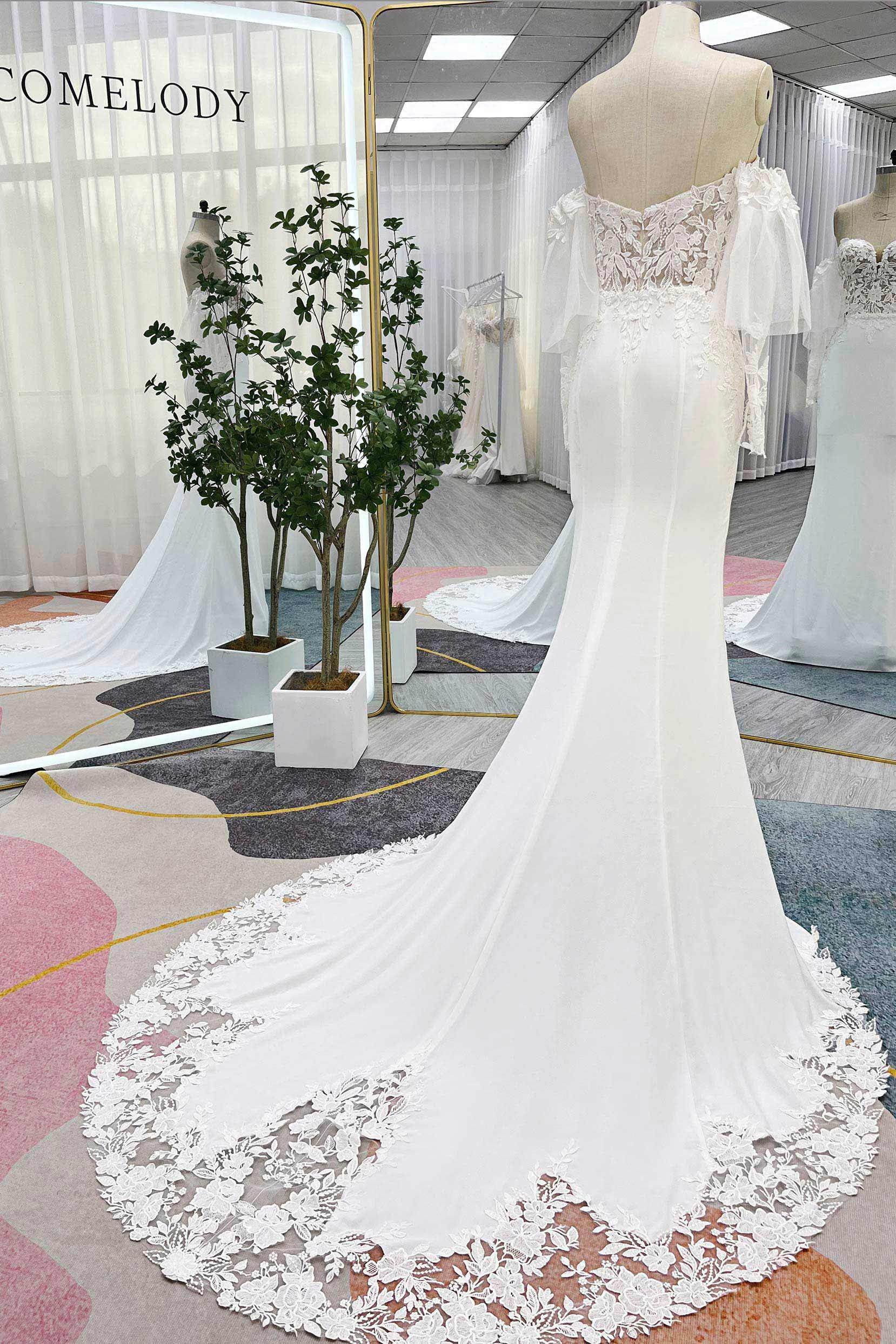 Trumpet-Mermaid Chapel Train Lace Luxuriant Satin Wedding Dress CW3248 - COCOMELODY