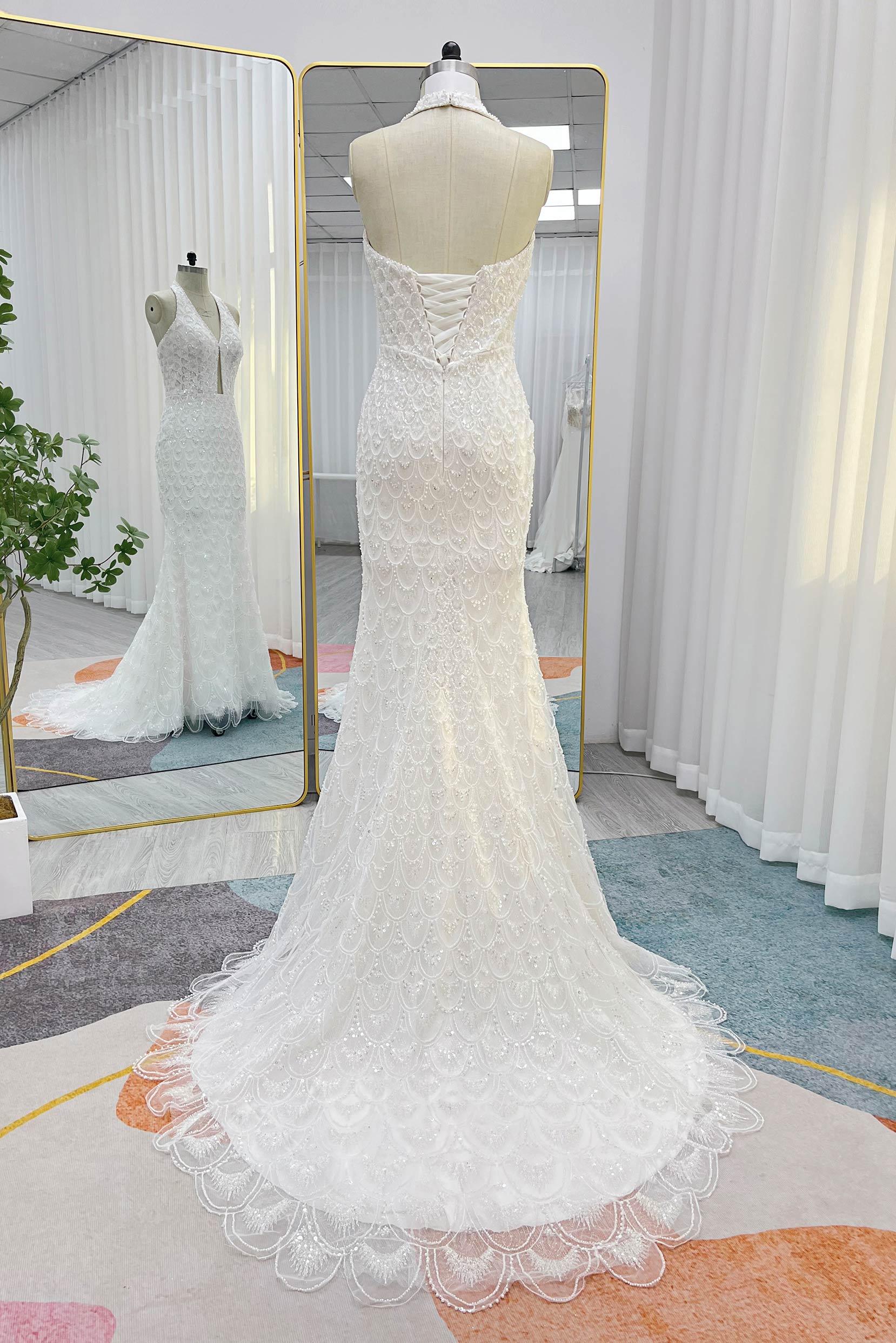 Trumpet-Mermaid Court Train Lace Tulle Wedding Dress CW3252 - COCOMELODY