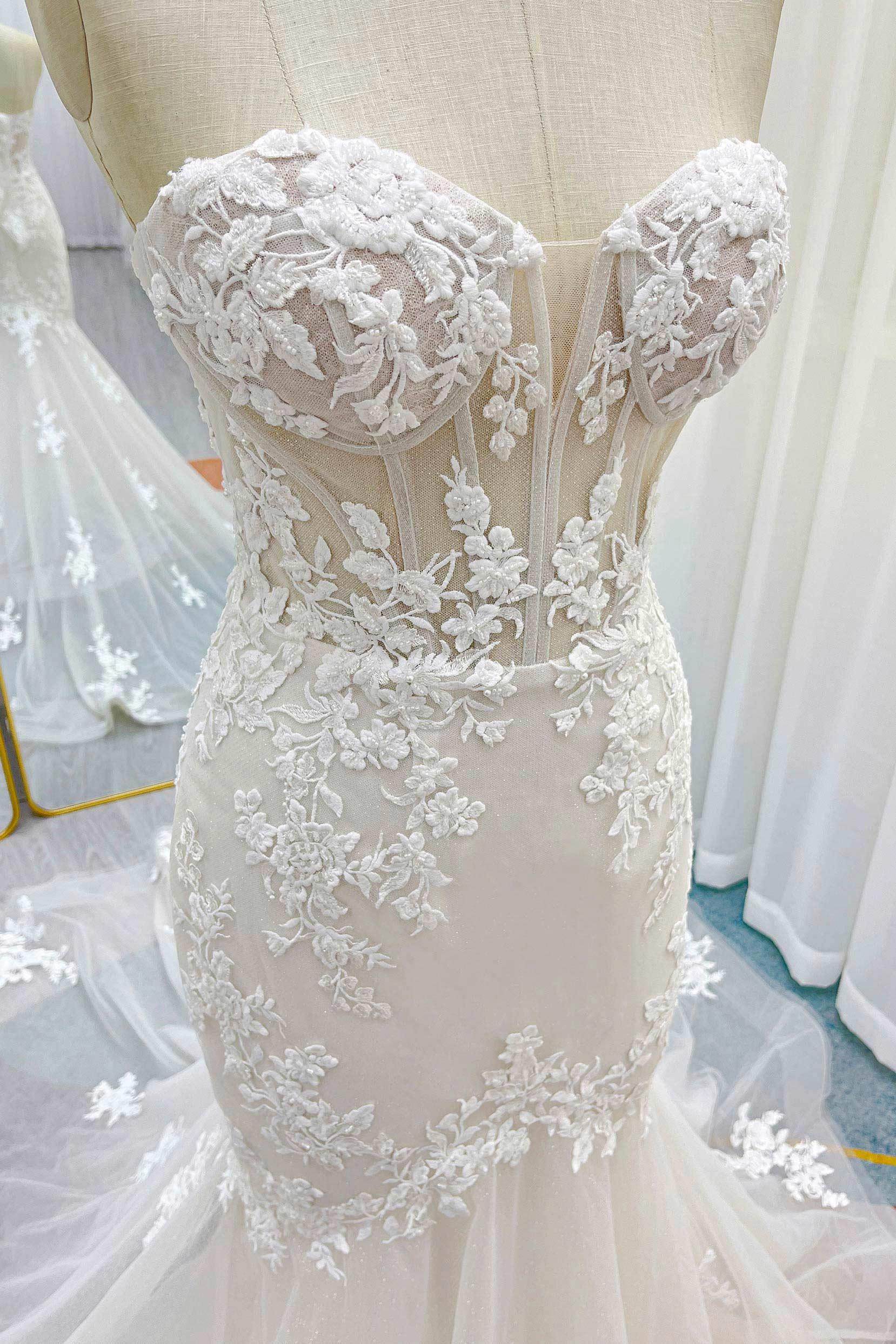 Trumpet-Mermaid Chapel Train Lace Short Sleeve Wedding Dress COCOMELODY CW3255, 45 Days / Ivory / US18-UK20-EUR48 Trumpet-Mermaid Chapel Train Lace Short Sleeve Wedding Dress COCOMELODY CW3255, 45 Days / Ivory / US18-UK20-EUR48