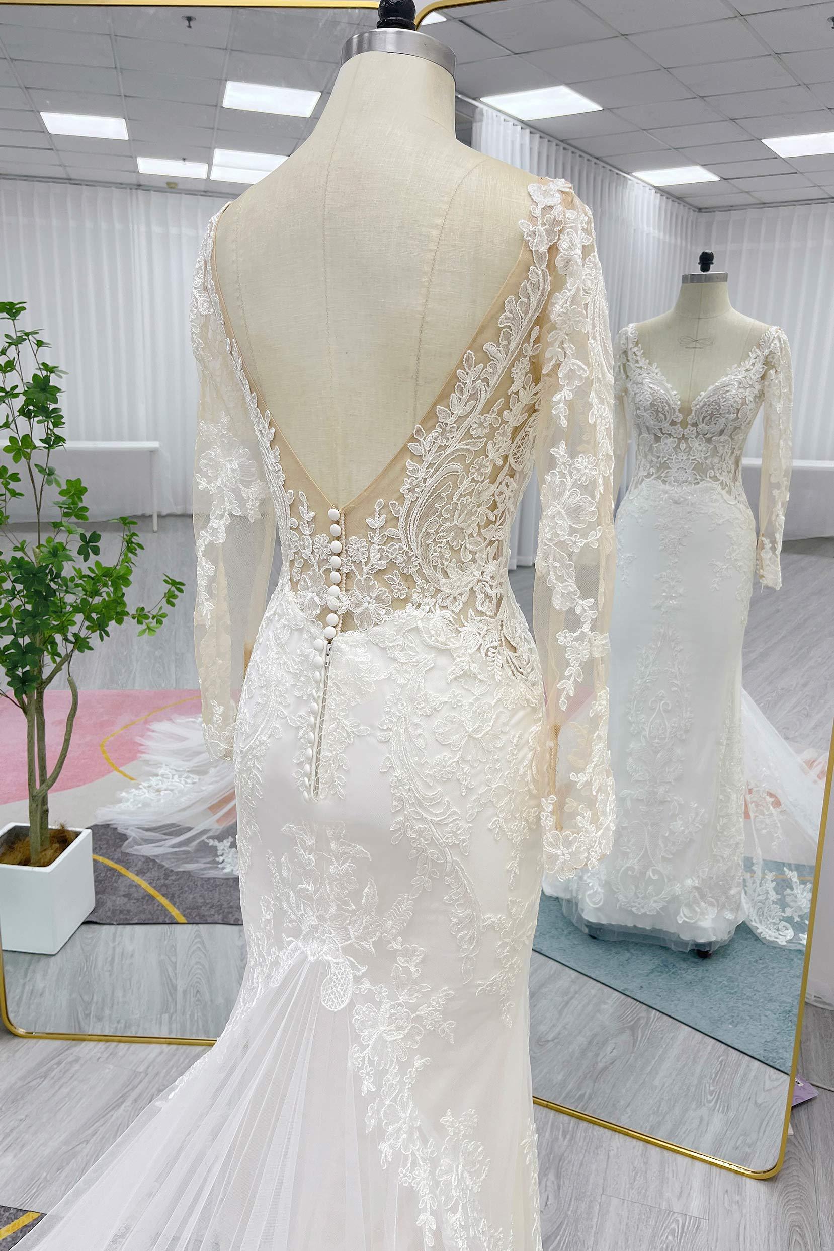 Trumpet-Mermaid Chapel Train Lace Tulle Wedding Dress CW3258 - COCOMELODY