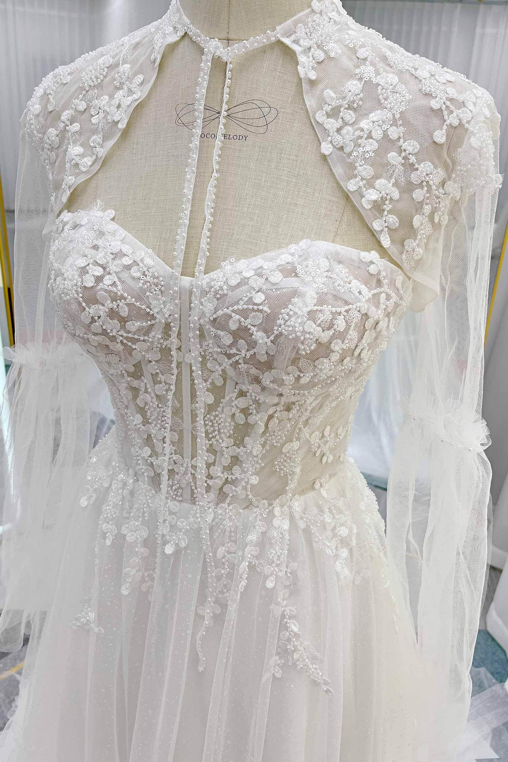 A-Line Court Train Lace Tulle Wedding Dress CW3263 - COCOMELODY