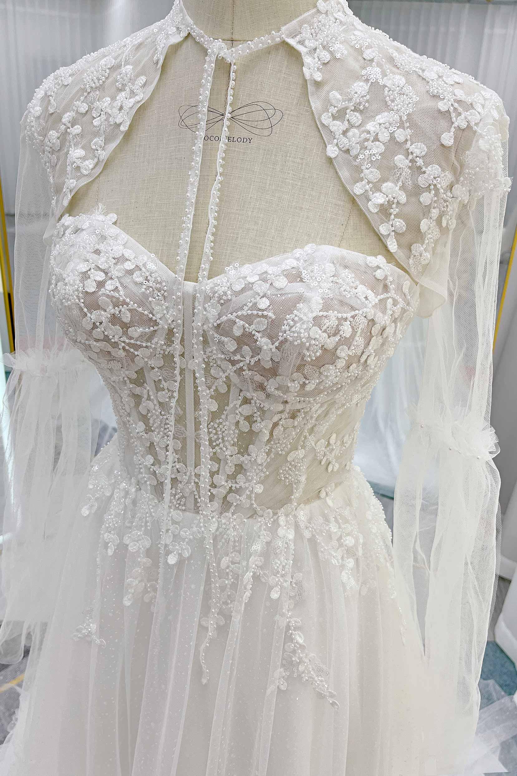 A-Line Court Train Lace Tulle Wedding Dress CW3263 - COCOMELODY