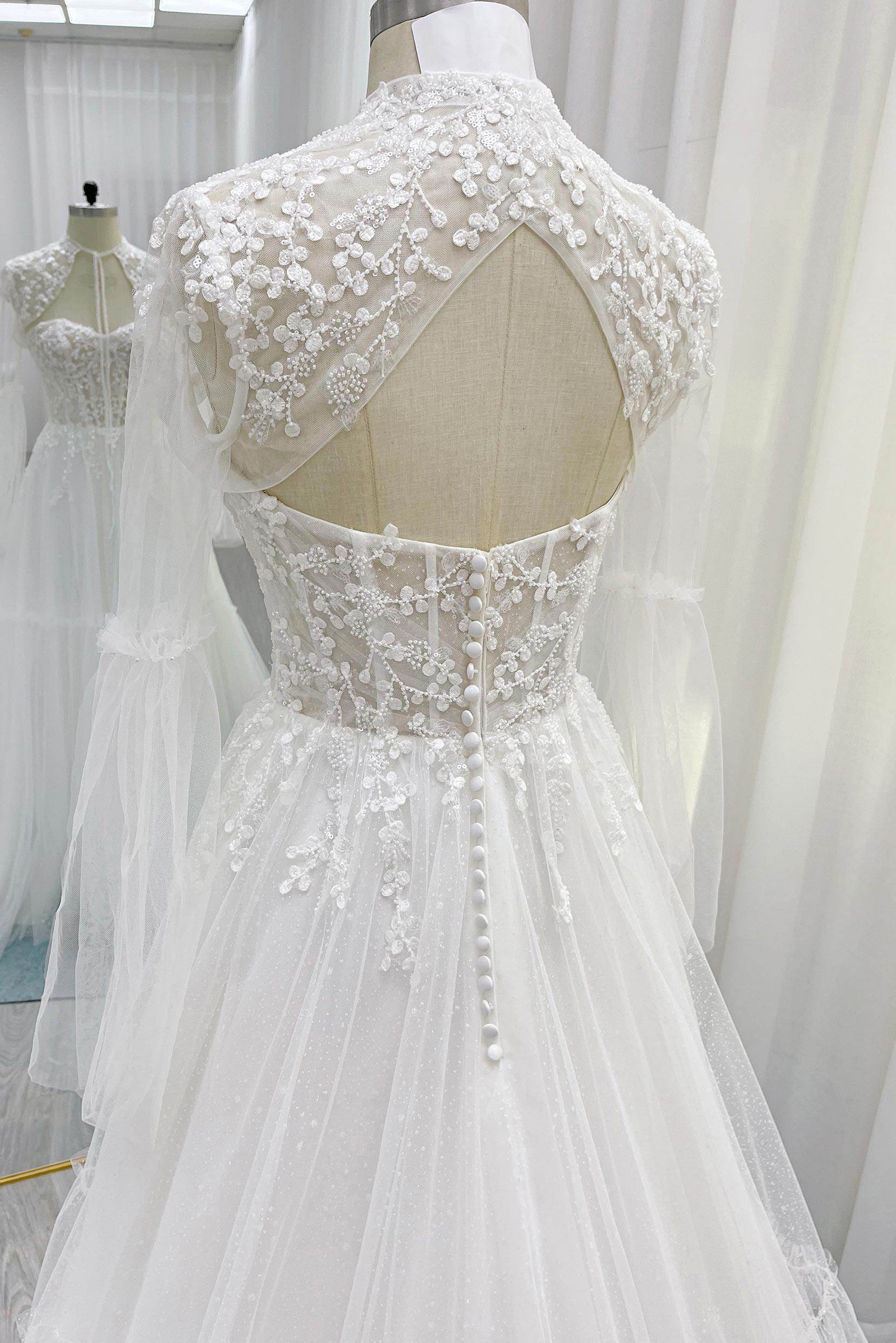 A-Line Court Train Lace Tulle Wedding Dress CW3263 - COCOMELODY