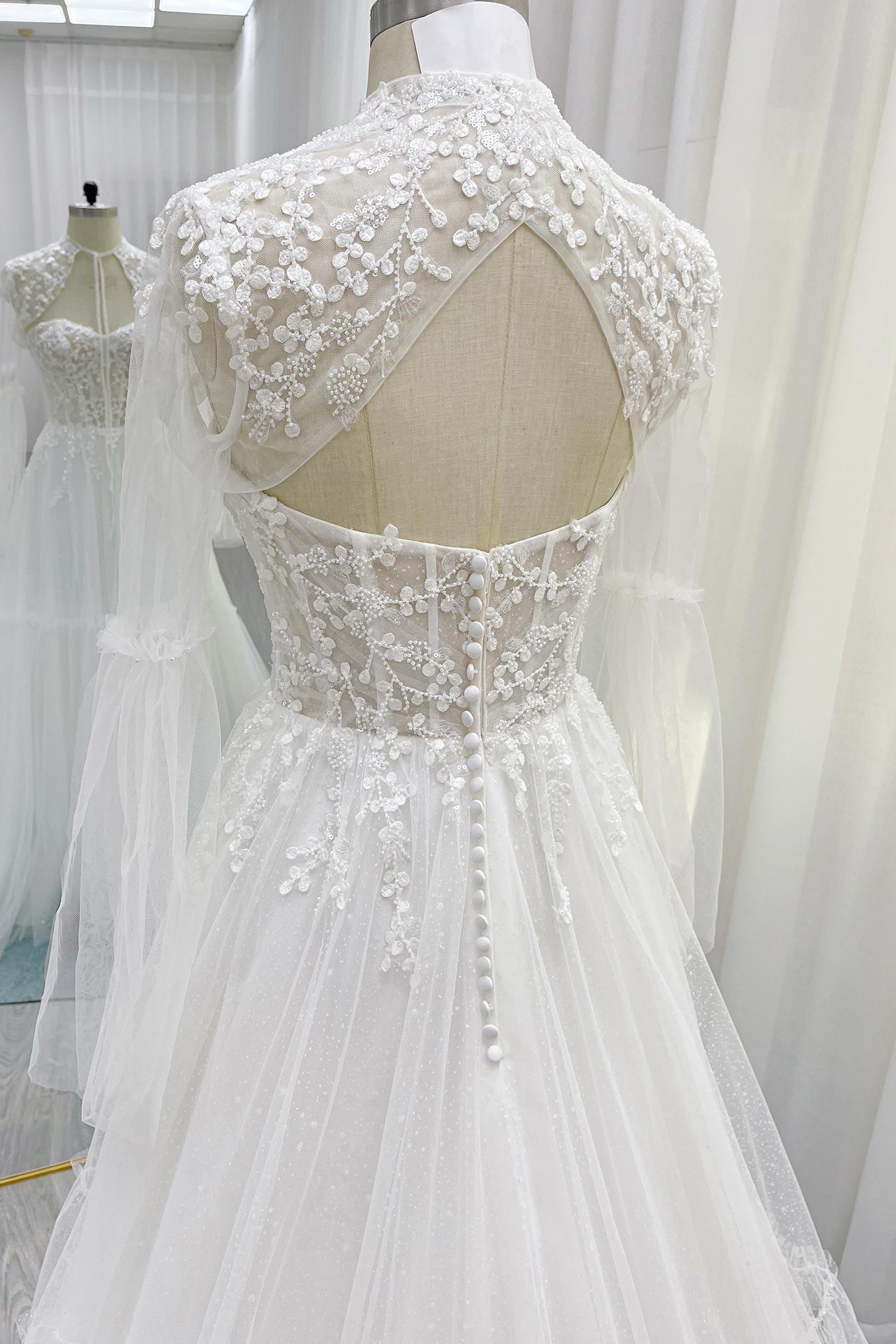 A-Line Court Train Lace Tulle Wedding Dress CW3263 - COCOMELODY