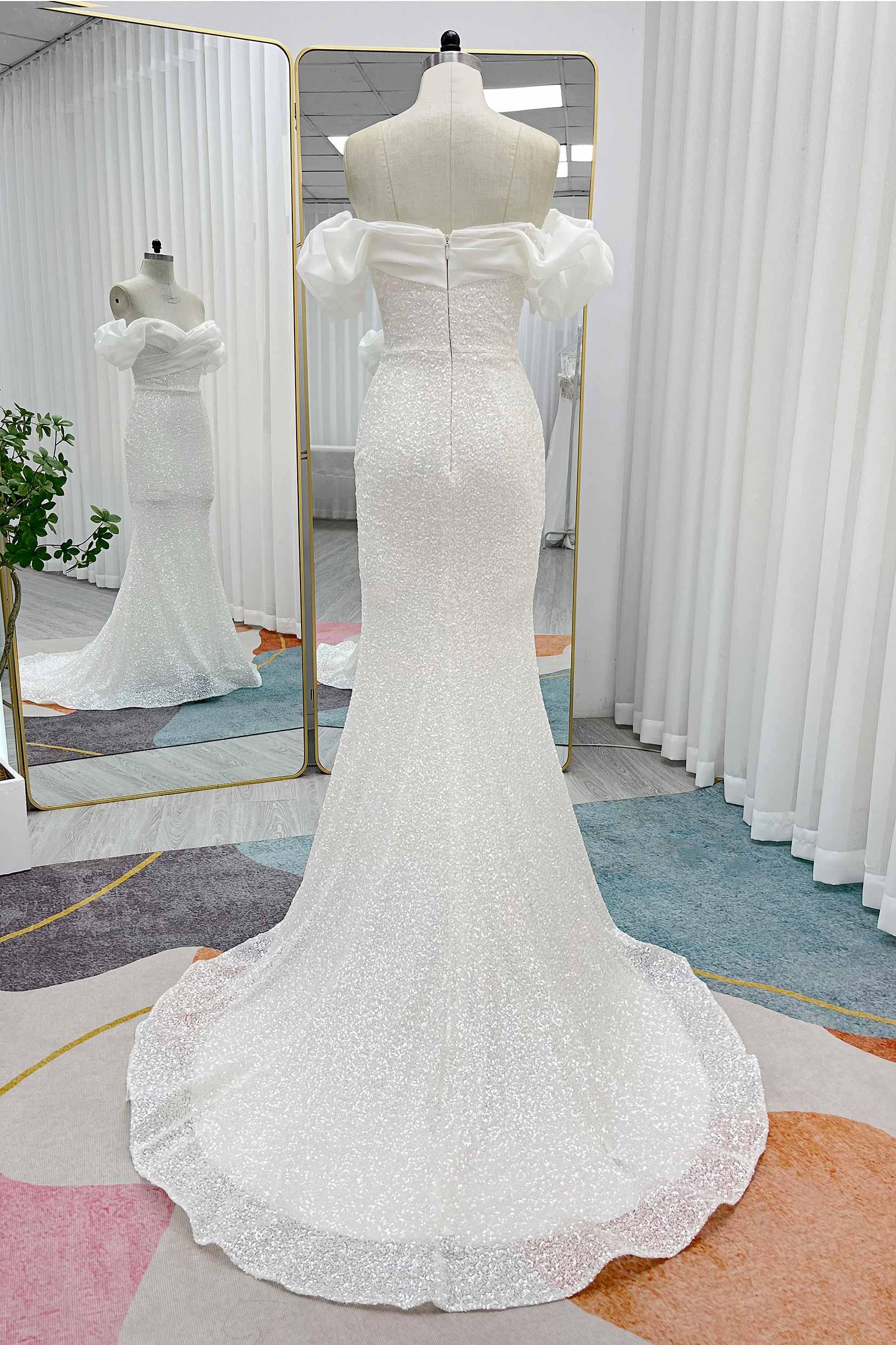 Trumpet-Mermaid Court Train Sequined Lace Wedding Dress CW3265 - COCOMELODY
