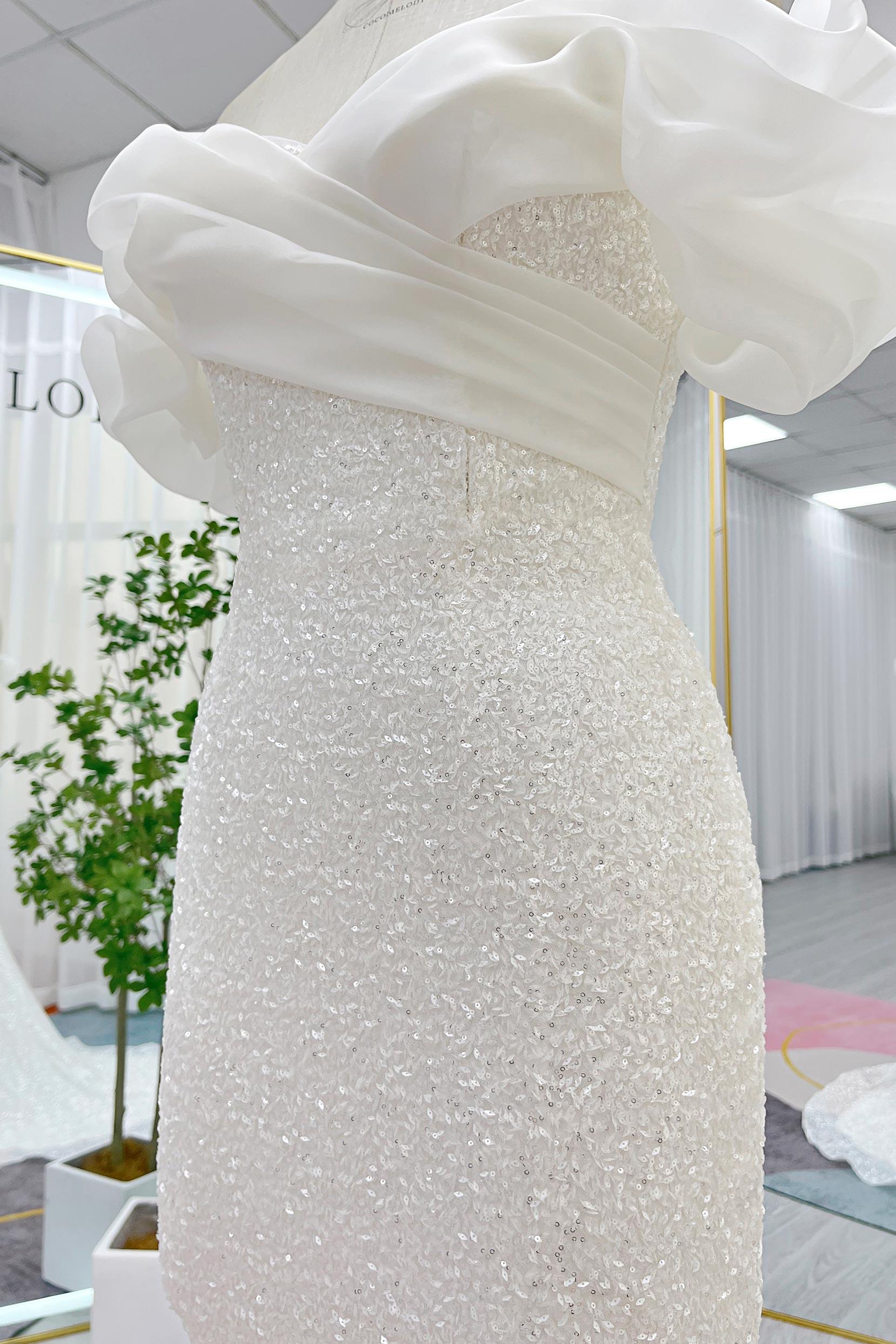 Trumpet-Mermaid Court Train Sequined Lace Wedding Dress CW3265 - COCOMELODY